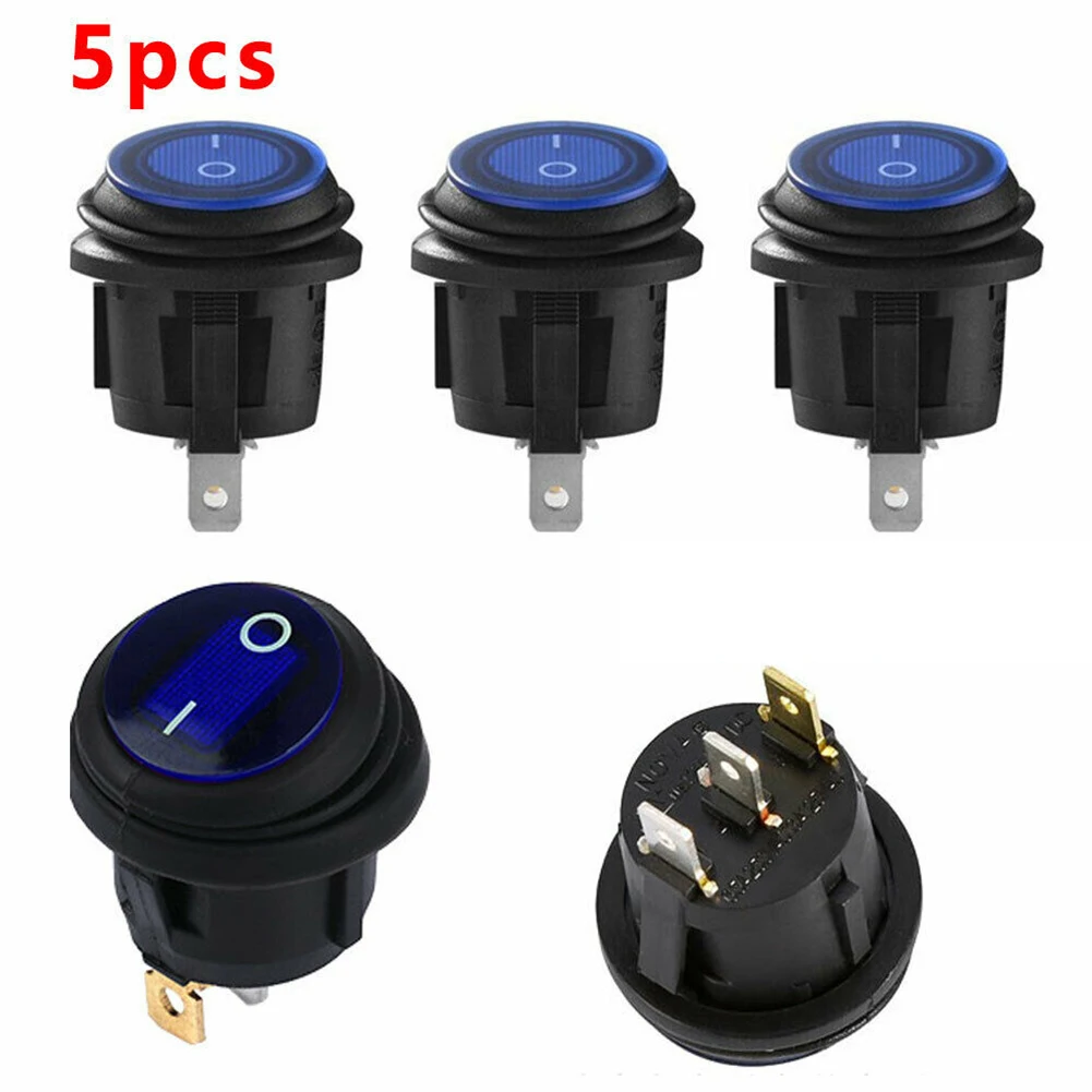 

5x Round Switch Blue Light LED 12V Car Boat Truck Round Rocker Toggle ON/OFF 23 Pins With LED