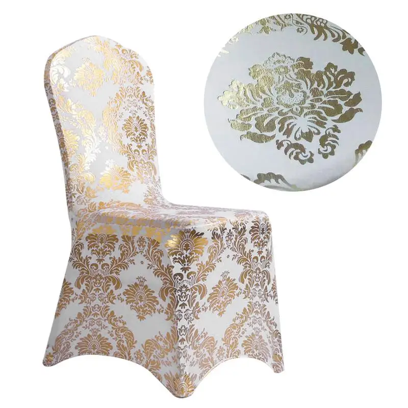 Universal Bronzing Gold Printed Chair Cover Stretch Spandex Wedding Chair Covers for Restaurant Banquet Hotel Dining Party