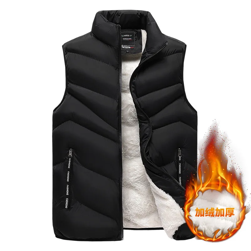 Oversize winter plush thickened waistcoat Men's autumn and winter warm outdoor cashmere vest stand collar sleeveless vest