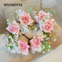 handmade pink flower leaf hair clips pins head piece wedding hairpins bridal jewelry accessories for brides bridesmaids