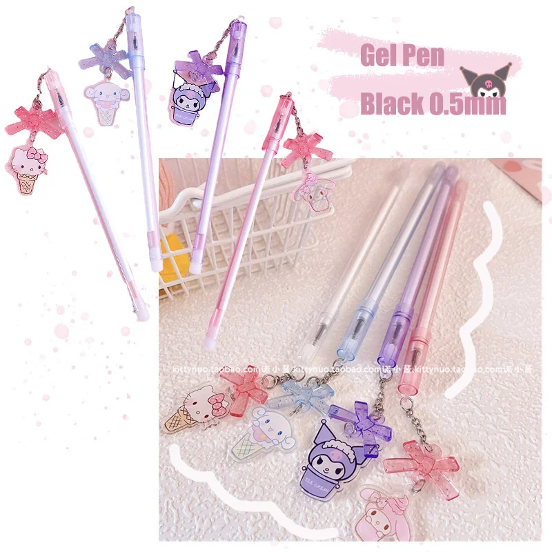 

Sanrioed My Melody Kuromi Kawaii Black 0.5mm Gel Pen Anime Cartoon Bow Ice Cream Dolls Pendant Student Writing Pen Kids Gifts