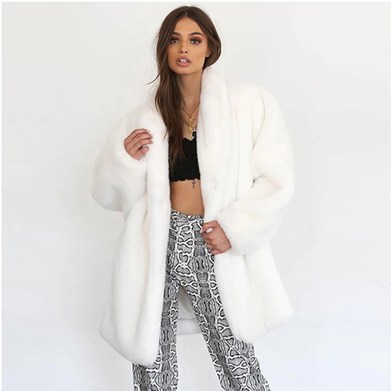 2021 Winter Women White Jacket Warm Leather Coats Women Elegant Y2k Jackets Casual Streetwear Female Thick Faux Fur Coat Furry