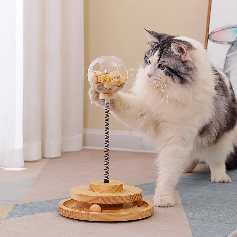 

Hot Selling Solid Wood Turntable Cat Toys Pet Food Utensils New Educational Tumbler Leaking Ball Cat Accessories Decompression