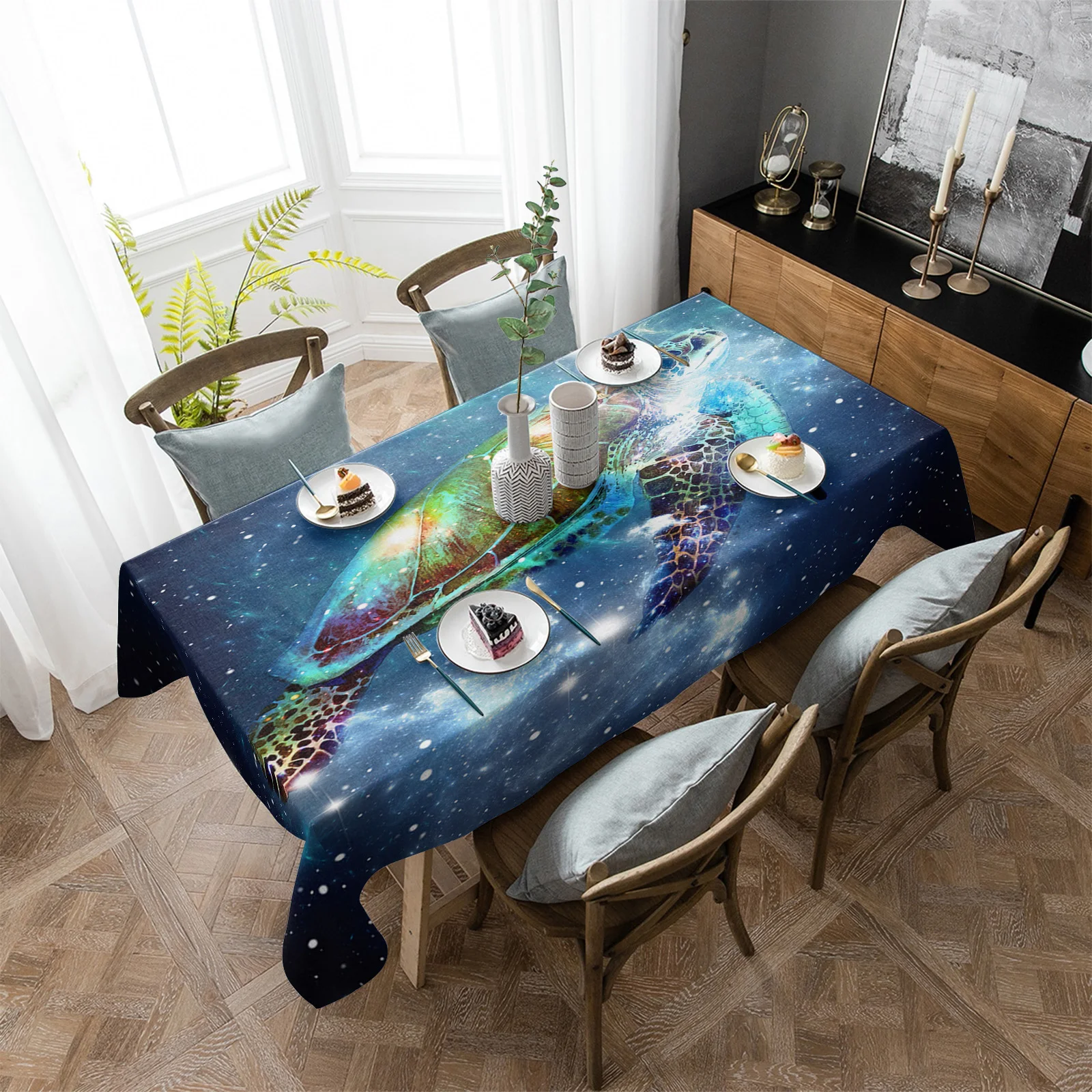 

Star Sky Gradual Sea Turtle Waterproof Rectangular Tablecloth Dining Table Coffee Table Cover Outdoor Picnic Cloth