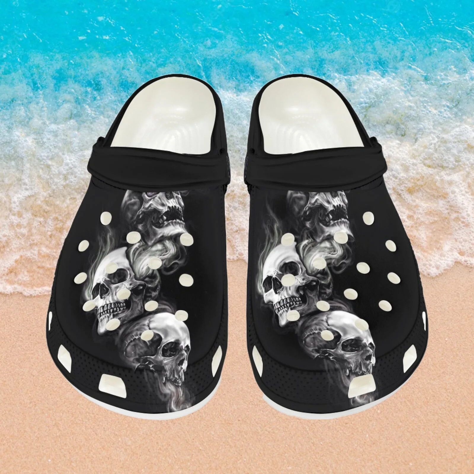 

INSTANTARTS Gothic Skeleton Skull Sandals Unisex Clogs Lightweight Beach Slippers for Women Men Comfortable EVA Garden Shoes