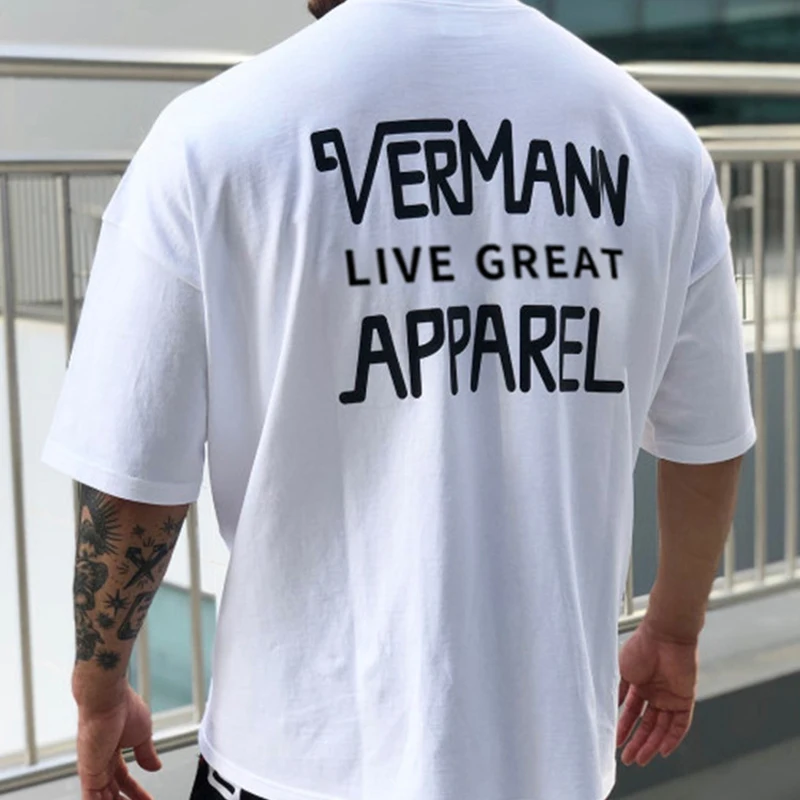 

Fashion trendy men clothing Summer new sports fitness running training oversized T-shirt Cotton Crew Neck Stretch Short Sleeves