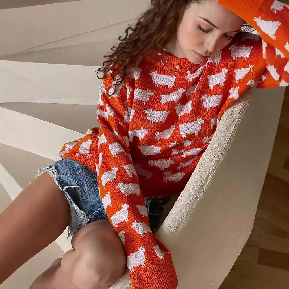 Женские свободные вязаные свитера с круглым вырезом