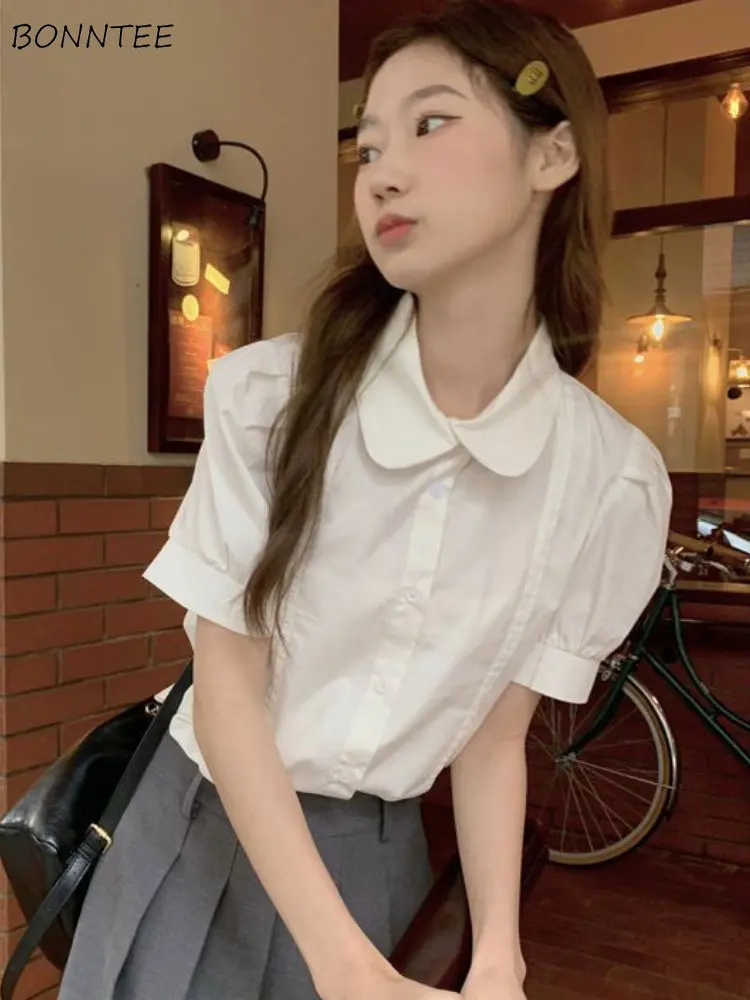 

Shirts Women Preppy Style Sweet Age-reducing Graceful Summer Girlish Korean Version New Casual All-match Literary Popular Solid