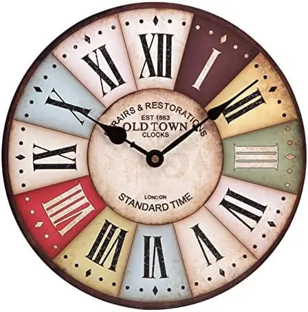 

Reloj de Pared Rústico Vintage, 30cm Gran Reloj Londres País Non-Ticking Reloj Esfera Temporizador de Madera para casa salón