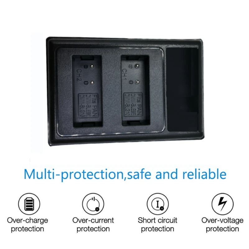 Зарядное устройство DMW-BLG10 LCD USB для двух батарей Panasonic Lumix DMC-GF6 GX7 GX80 GX85 Mark II DMW-BLE9E