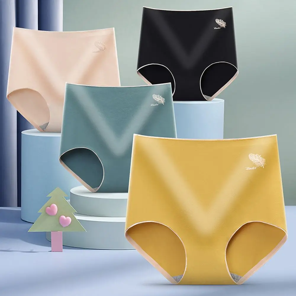 

Comfortable High-waist Girls Feather Fitness Breathable Lingerie Seamless Briefs Graphene Crotch Panties Women Underwear