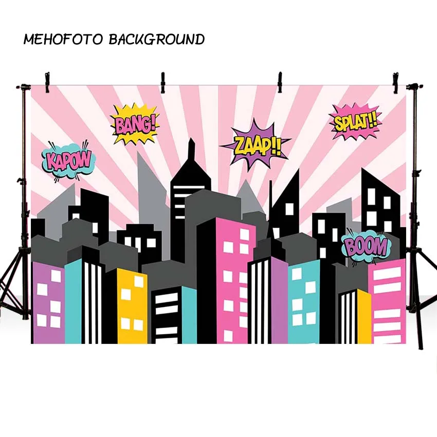 

Фон для фотосъемки Mehofond с изображением супергероев на день рождения, городского неба, здания детского душа, Фотофон