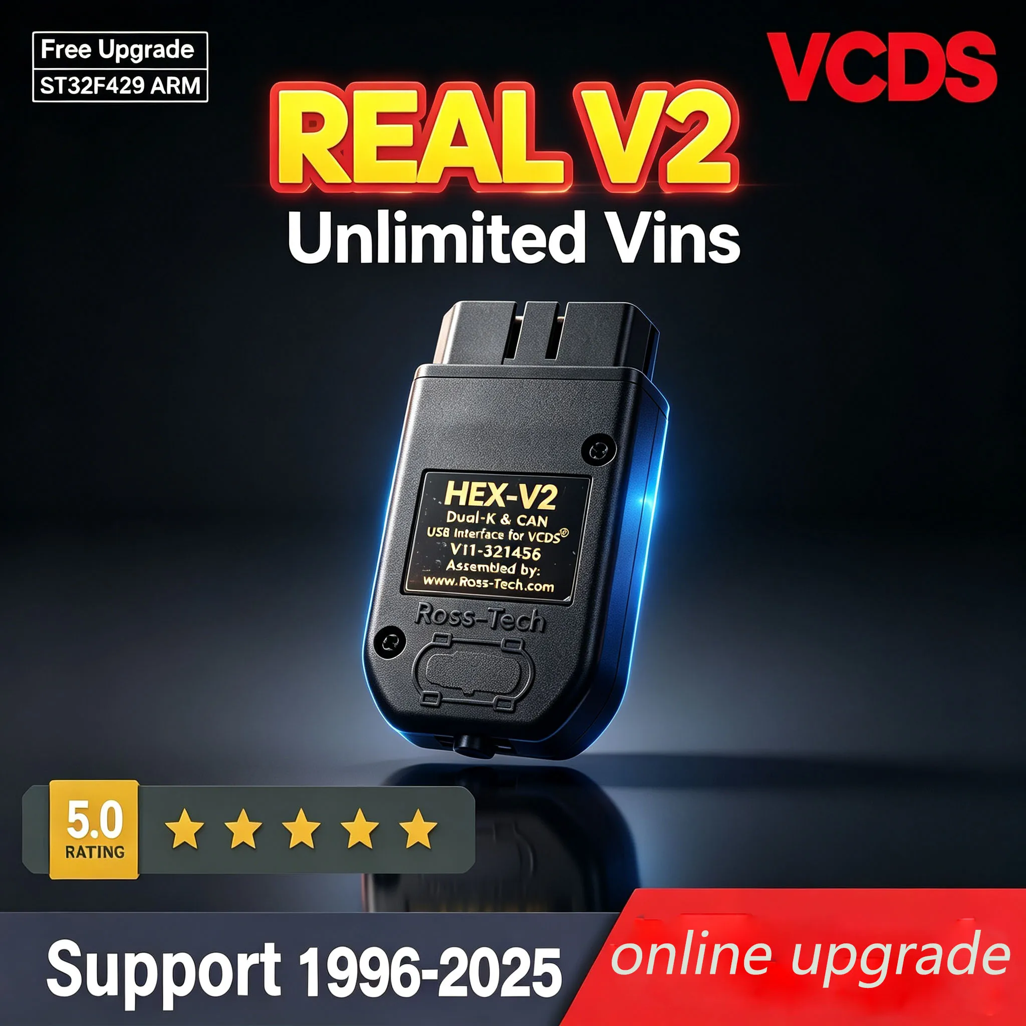 Фото Новейший диагностический сканер OBD2 Hex-V2 VCDS VAGCOM 2026 года, версия 26.3, с неограниченной активацией, бесплатным обновлением и встроенным чипом STM32F429 №1