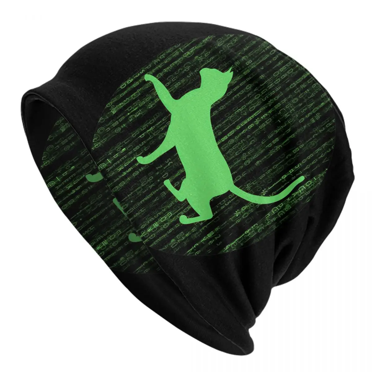 Matrix Cat Playing Digital Rain Gamer Adult Hats Caps Winter Warm Knit Hat Adult Men's Women Knit Hat