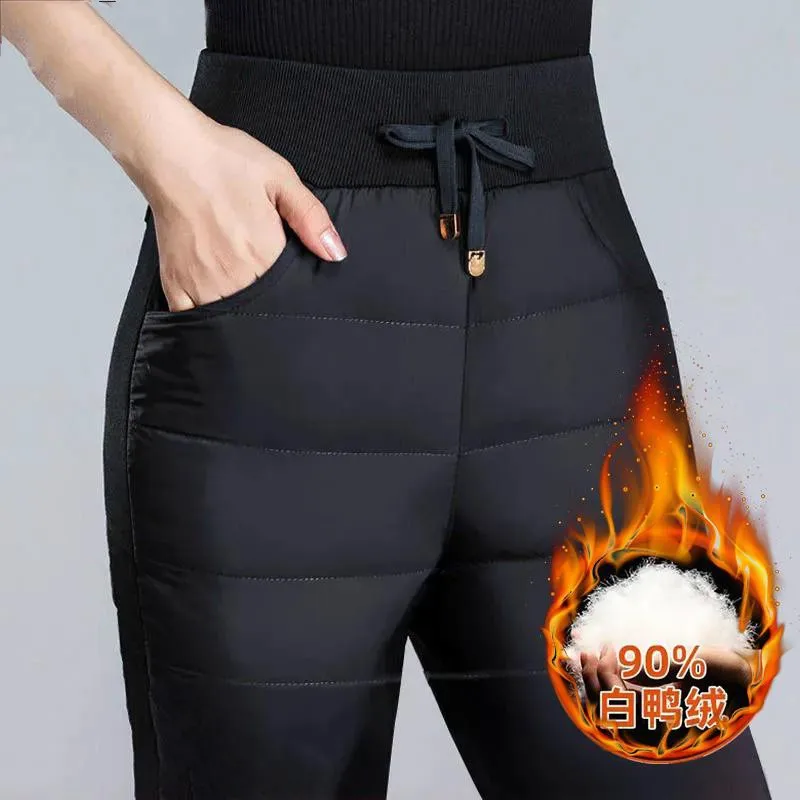 Купи Elastic High Waist Winter Pants Women's Casual Elastic Down Cotton Snow Pants Tight Capris Warm Thickened Pencil Pants за 1,067 рублей в магазине AliExpress