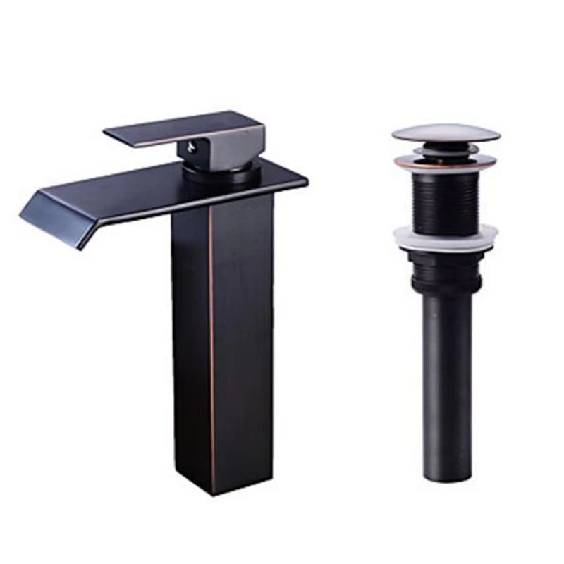 

Free shipping tall Classic Black Antique Bathroom Basin Faucet brass bathroom faucets waterfall tap with pop up drain