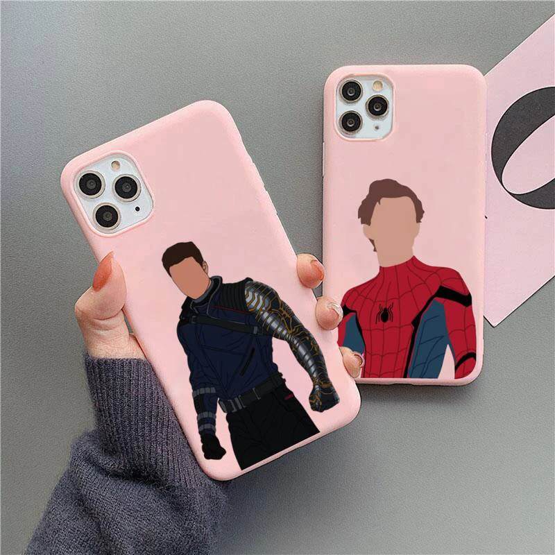 

Marvel spider iron man loki Winter Soldier Candy Pink Phone Case For iphone 13 12 11 Pro Max Mini XS 8 7 6 6S Plus X SE 2020 XR