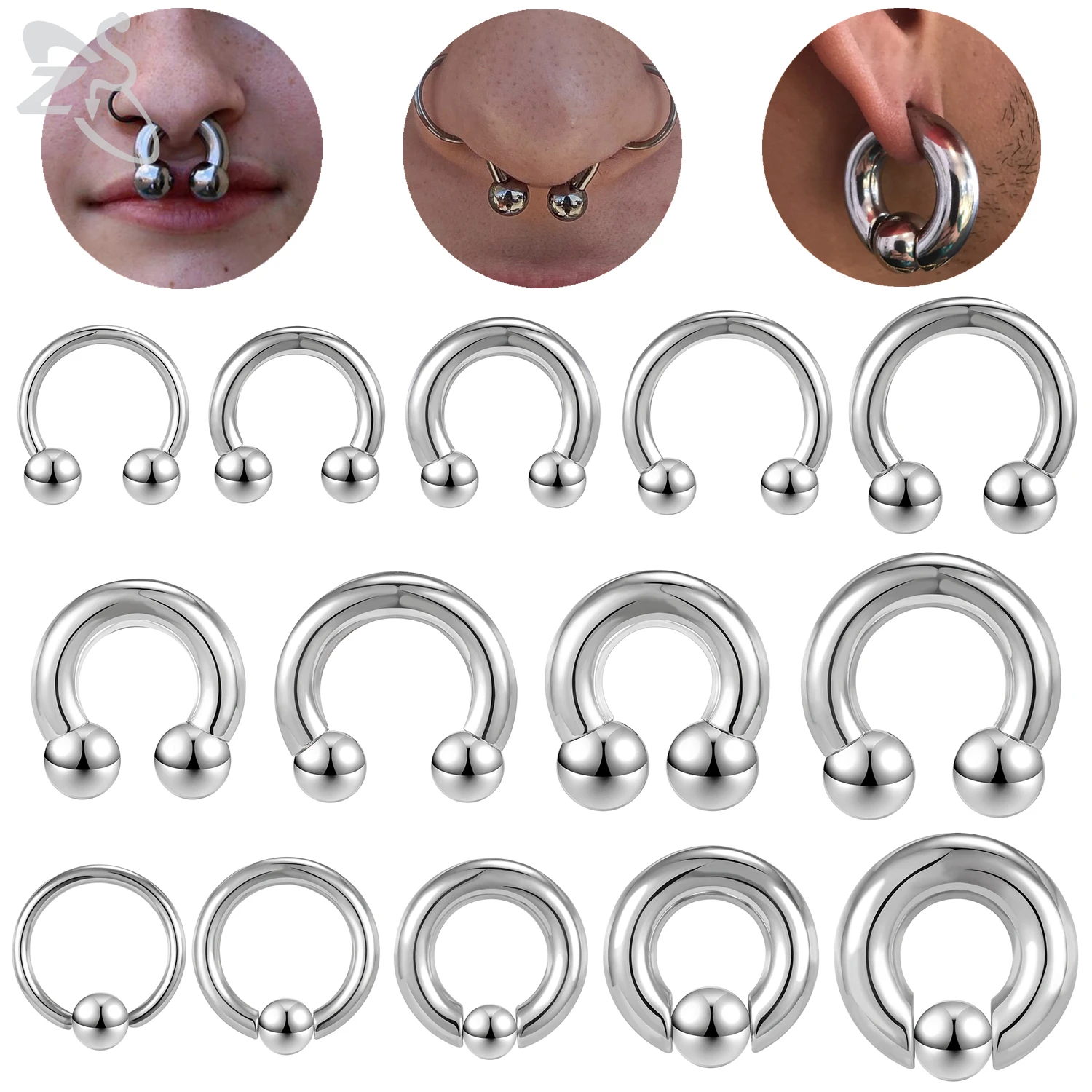 

ZS 1 PC 2/4/6/8G Stainelss Steel Horseshoe Nose Ring Internal Threaded Large Gauge Piercings Noses Ear Expander Septum Piercing