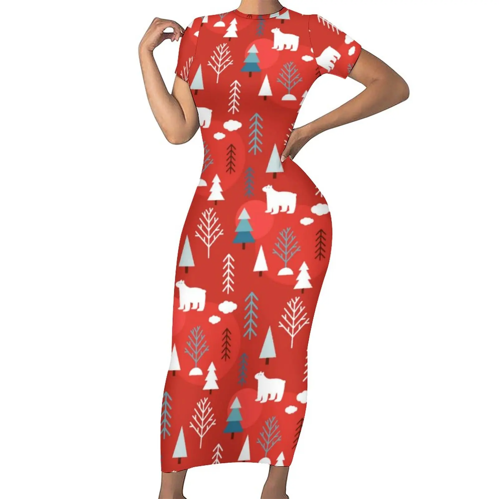 

Nordic Animal Polar Bear Dress Chic Modern Christmas Street Fashion Maxi Dresses Elegant Bodycon Dress Design Oversized Vestido