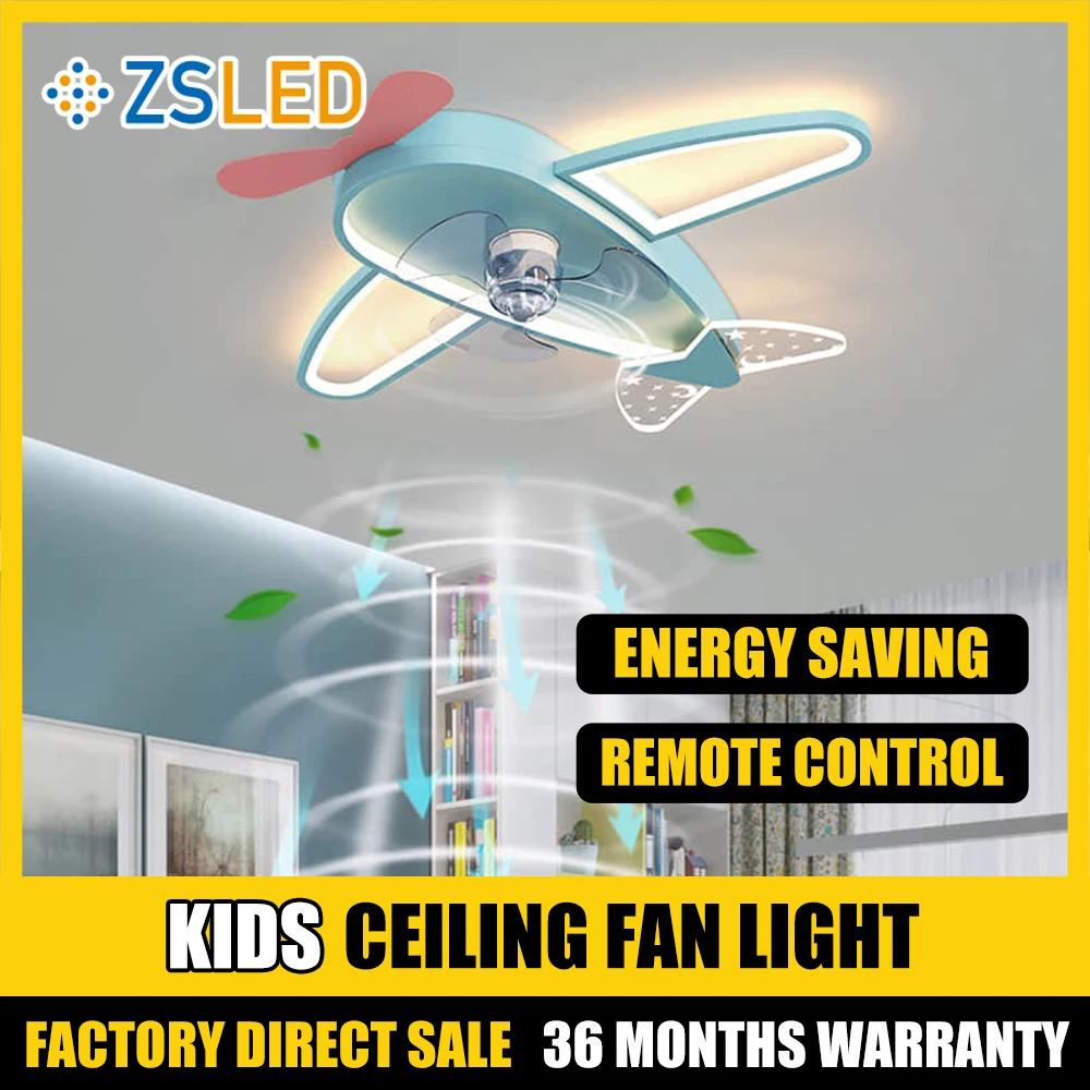 

Boy Girl Airplane Modern Deco Home Kids Bedroom Study Ceiling Fan Light Lamp For Dinning Room Indoor Led Ceiling Lights Lighting
