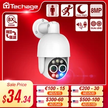 Techage POE PTZ Camera Dual Lens 8MP 8X Hybrid Zoom Humanoid Auto Tracking Colorful Night Vision for Security Surveillance Kit