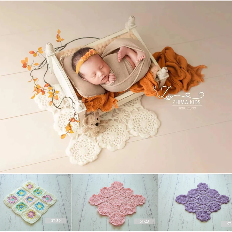Dvotinst Newborn Baby Photography Props Handmade Floral Retro Mat Blanket 50x50 Studio Shoots Accessories Fotografia Photo Props