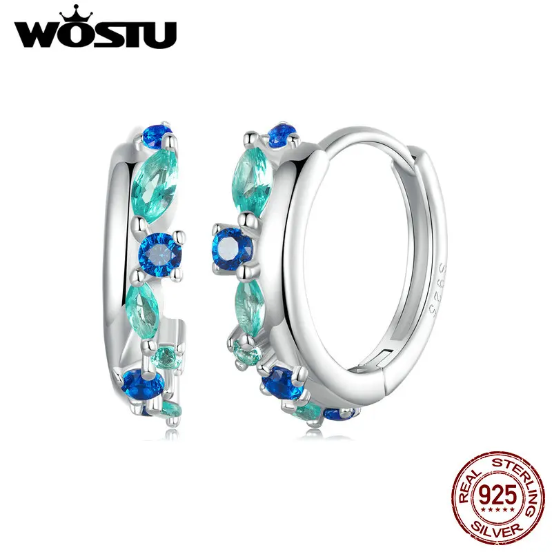 Серьги-кольца женские из серебра 925 пробы с разноцветными камнями