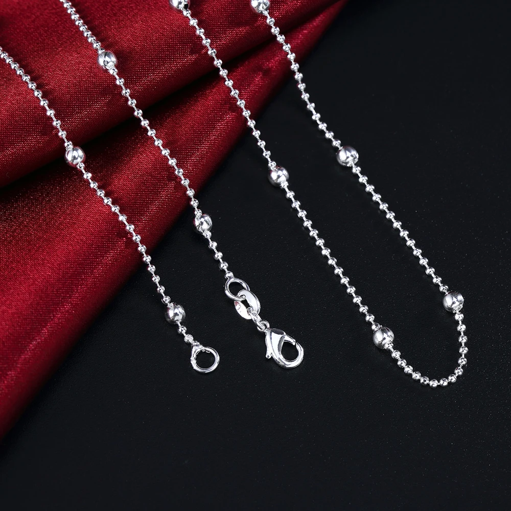 925 Sterling Silver Necklace 16/18/20/22/24 inches fine Round bead chain For Women high quality Fashion Jewelry Christmas Gifts