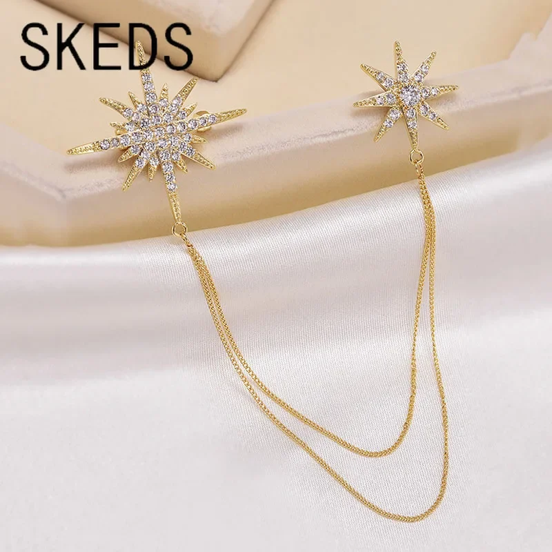 Модные элегантные женские Девушки восемь звезд хрустальные Цепочки Броши значки изысканный высококачественный Классический женский костюм пальто булавки ювелирные изделия