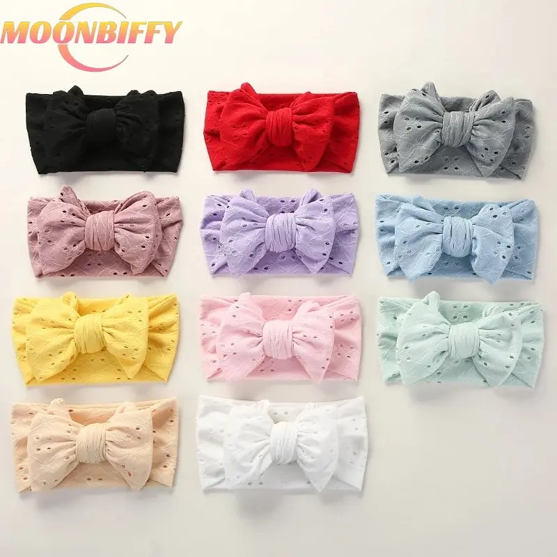 

Big Bows Headband for Baby Girls Hollow-out Tie Knot Turban Double Layer Bandages Kids Elastic Hair Bands Headdress Newborn Gift