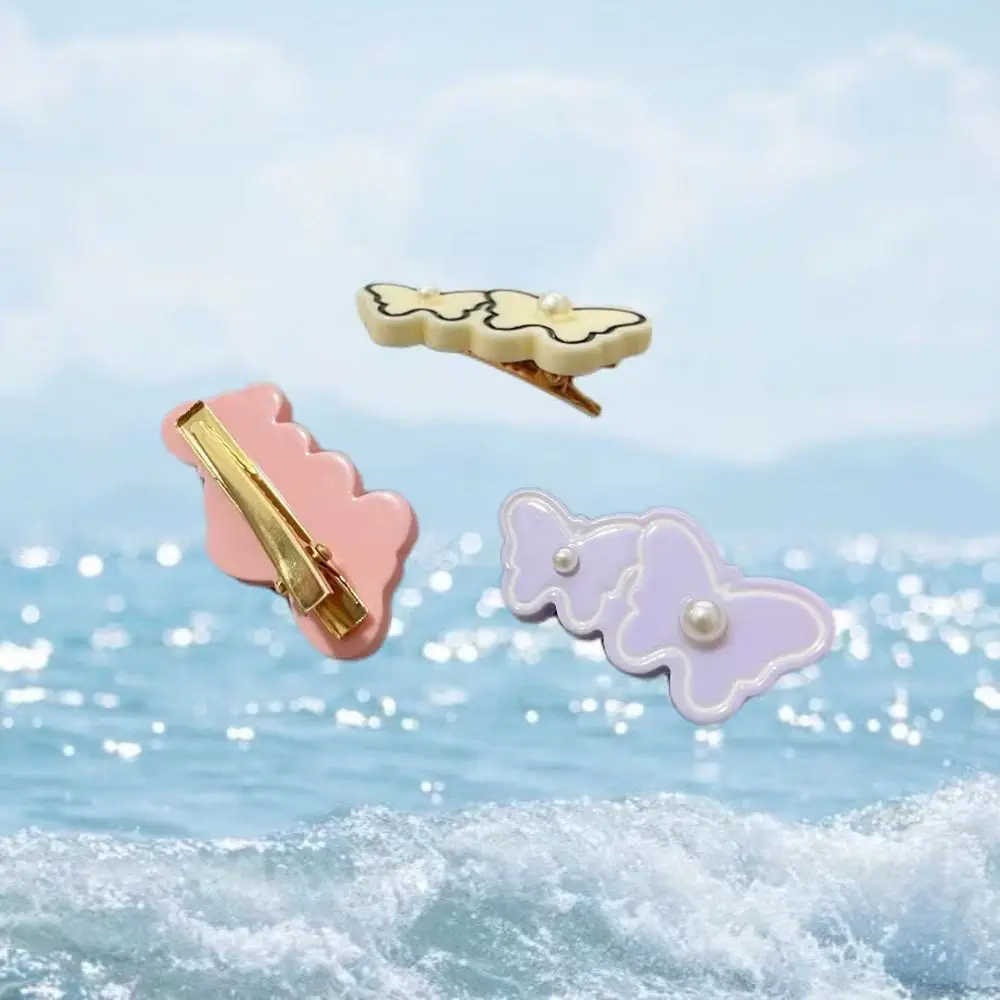 

Butterfly Star Acetate Duckbill Clip Personality Love Heart Pearl Flower Side Clip Lady
