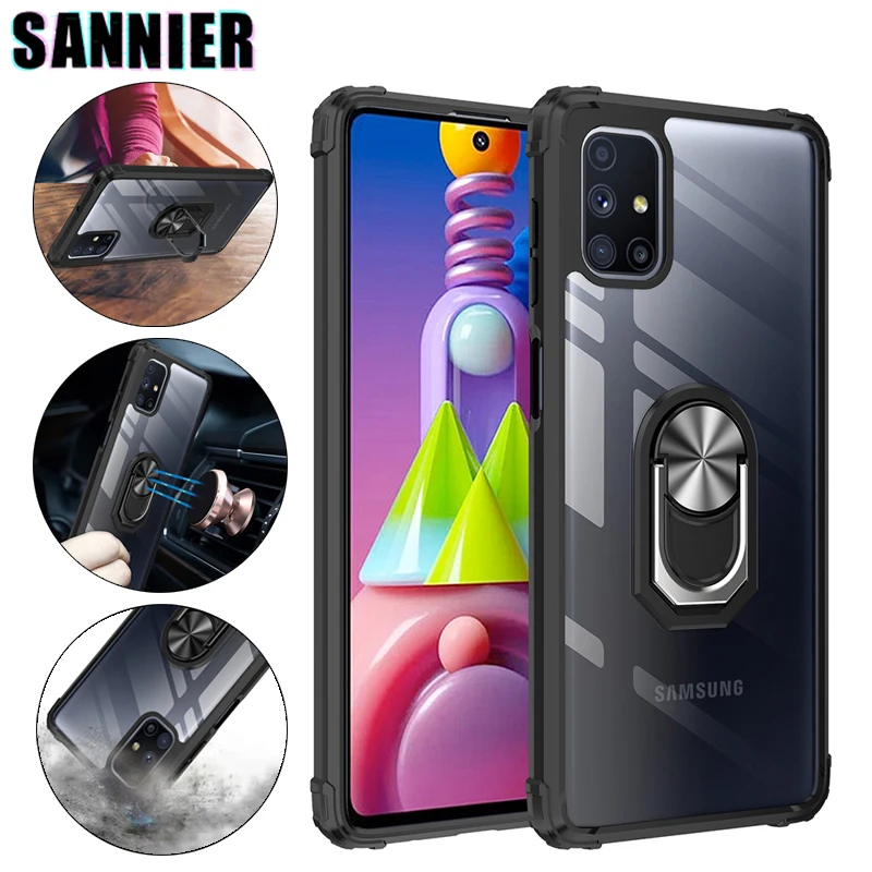 

Ring Stand Clear Phone Case For Samsung Galaxy M80S M60S M40S M32 M31S Strong Shockproof Buffer Cover For Galaxy M31 M10 M02 F22