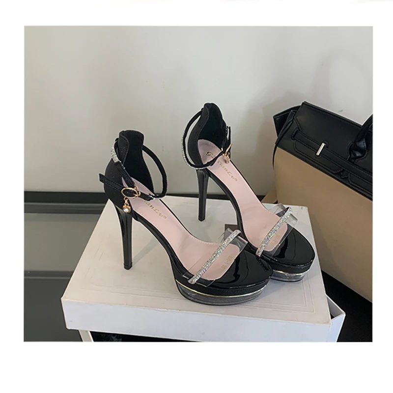 Сандалии на шпильке 12 см привлекательные сандалии из ПВХ с ремешком каблуки