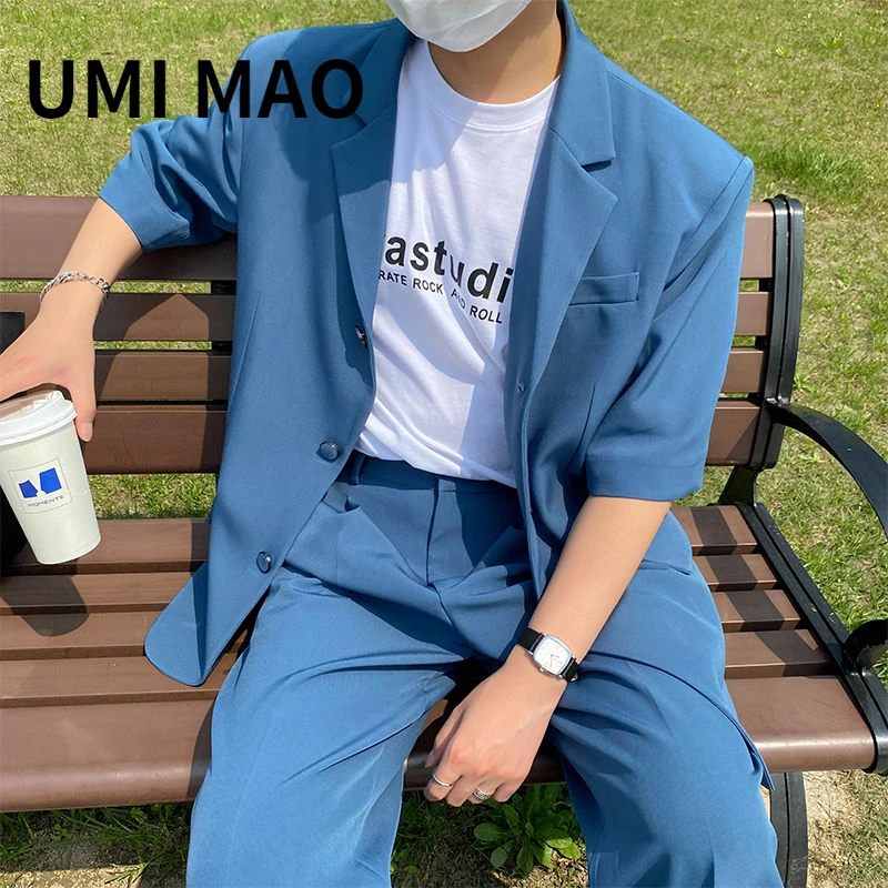 

Пиджак UMI MAO Yamamoto для мужчин и женщин, модный однотонный блейзер с коротким рукавом, в Корейском стиле, Y2K, на лето