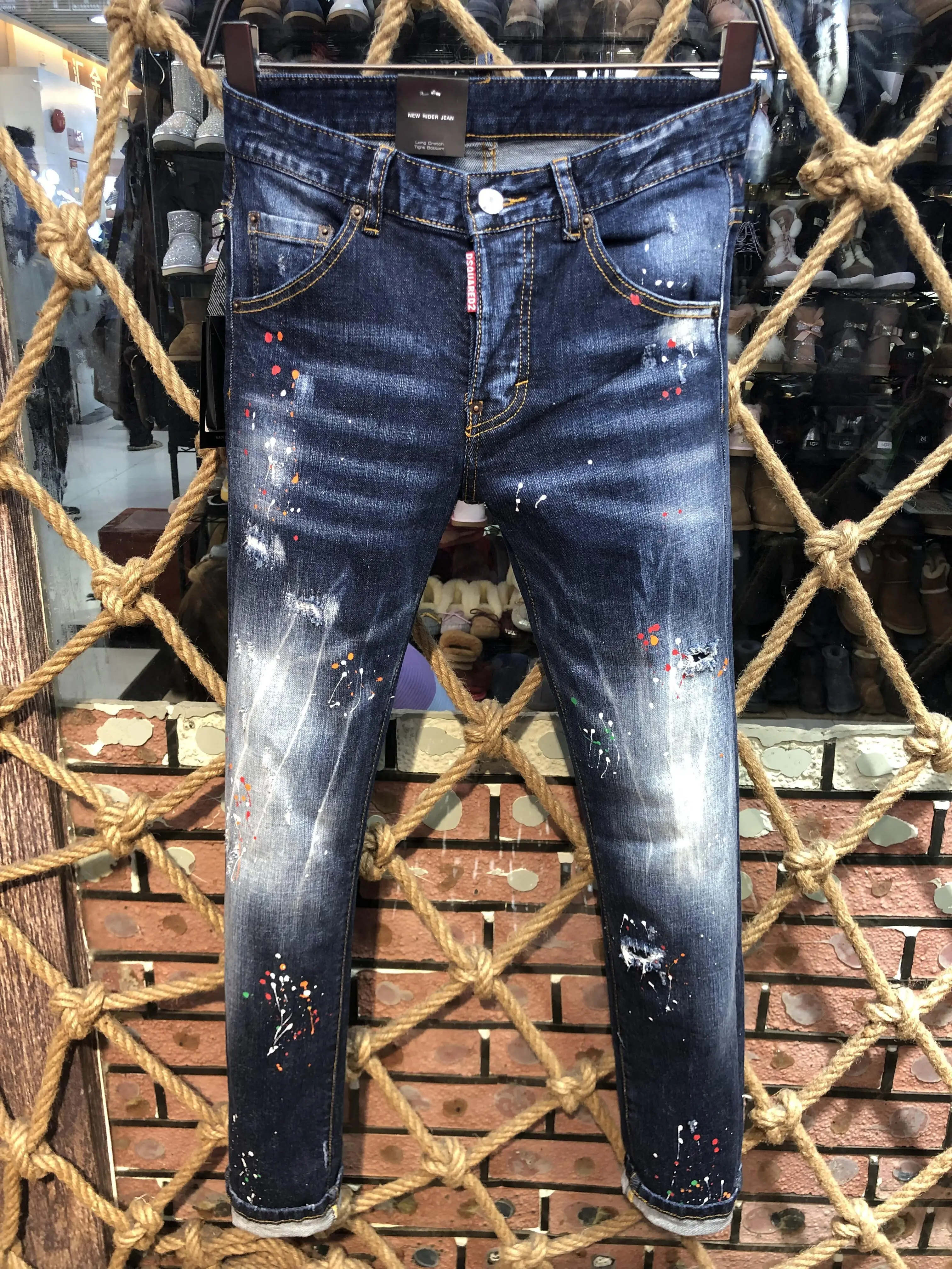 

D2 Vintage Couple Ripped Jeans Dsquared2 Fashion Splatter Printed Jeans Boyfriend Gift Distressed Streetwear Sizes44-48 54 9505