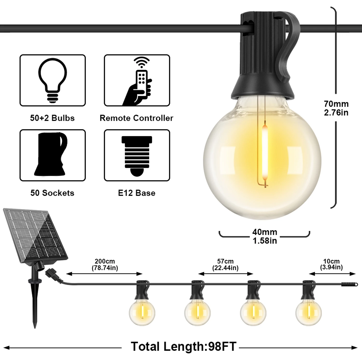 

Солнечные гирлянды G40, ультратеплый белый, 24В