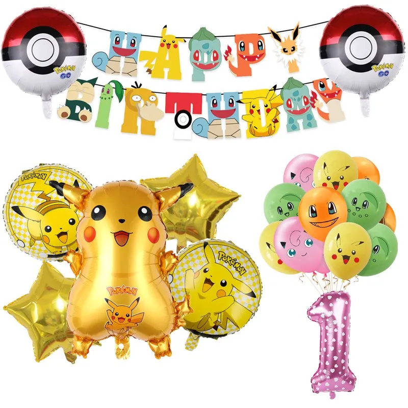 

41pcs Cartoon PokPikachued Helium Foil Balloons Set Girl Birthday Party Baby Shower Poket Monster Globos Banner Decor Supplies