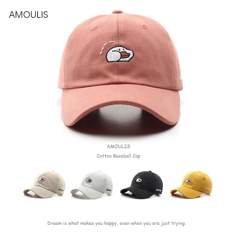 

AMOULIS Fashion Baseball Cap for Women and Men Cartoon Embroidery Duck Snapback Caps Outdoor Sun Protection Summer Hats Unisex
