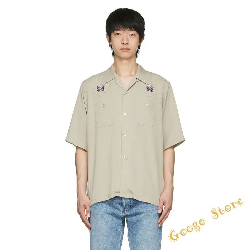 

Блузка с карманами на пуговицах для мужчин и женщин, повседневная Простая рубашка с коротким рукавом, с вышивкой иглы, бабочки, Модель 1:1 AWGE, лето 2022