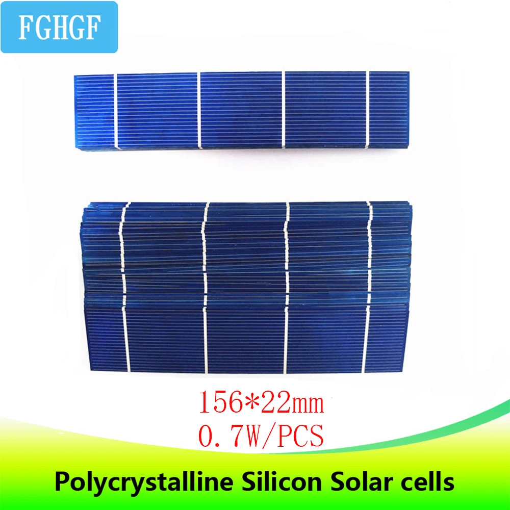 

50pcs DIY Use 156*22MM Polycrystalline Silicon Solar Cells 0.7W Solar Panel For Phone tablet MP3 MP4 Powerbank Charging