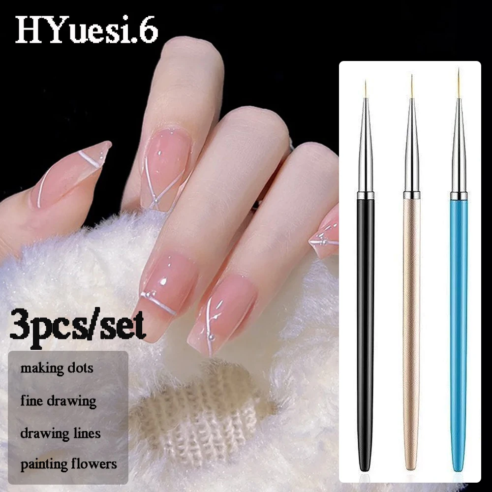 

3pcs/Set Professional Nail Line Painting Pen Ultra-Thin DIY UV Gel Stripes Drawing Brush 3D Tips Manicure Tool