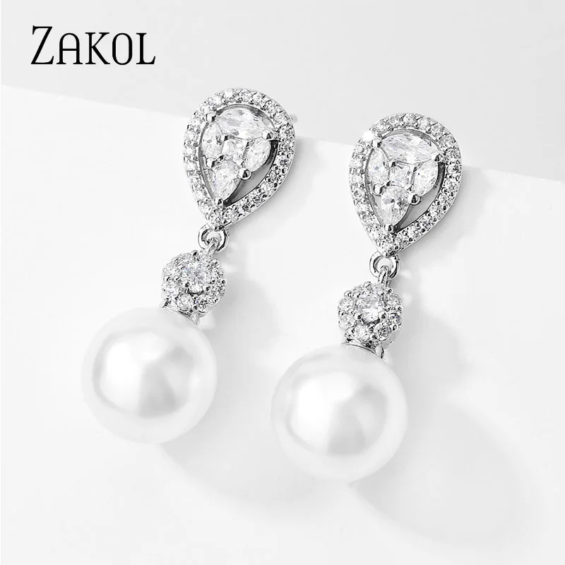 ZAKOL 2021 модные жемчужные Роскошные Длинные серьги ювелирные изделия для женщин AAA