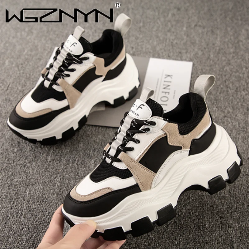 

Brand Women Chunky Sneakers Vulcanize Shoes Korean Fashion New Female Black White Platform Thick Sole Sneaker Casual Shoes Woman
