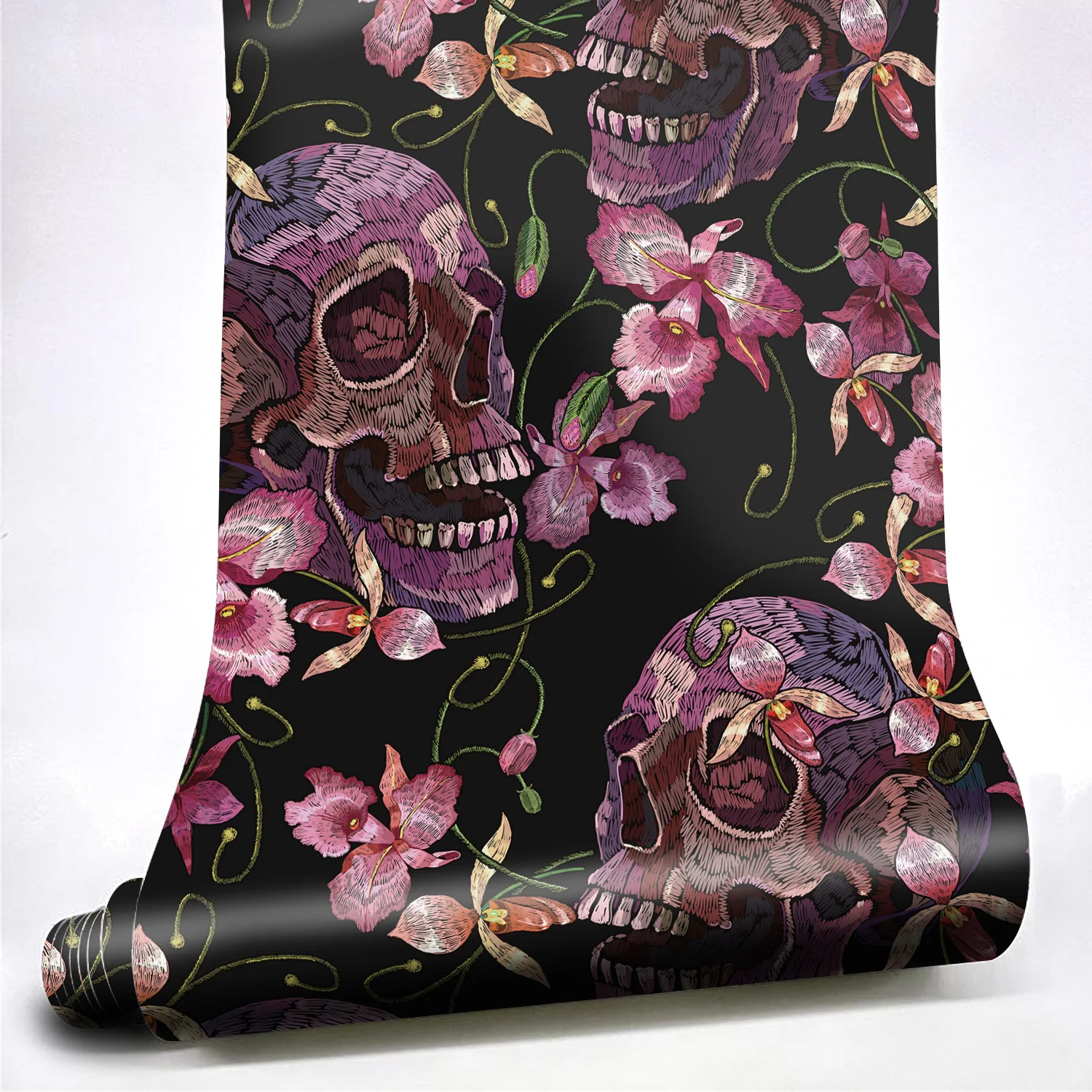 Обои с изображением черепа цветов и стиков виниловые обои рисунком