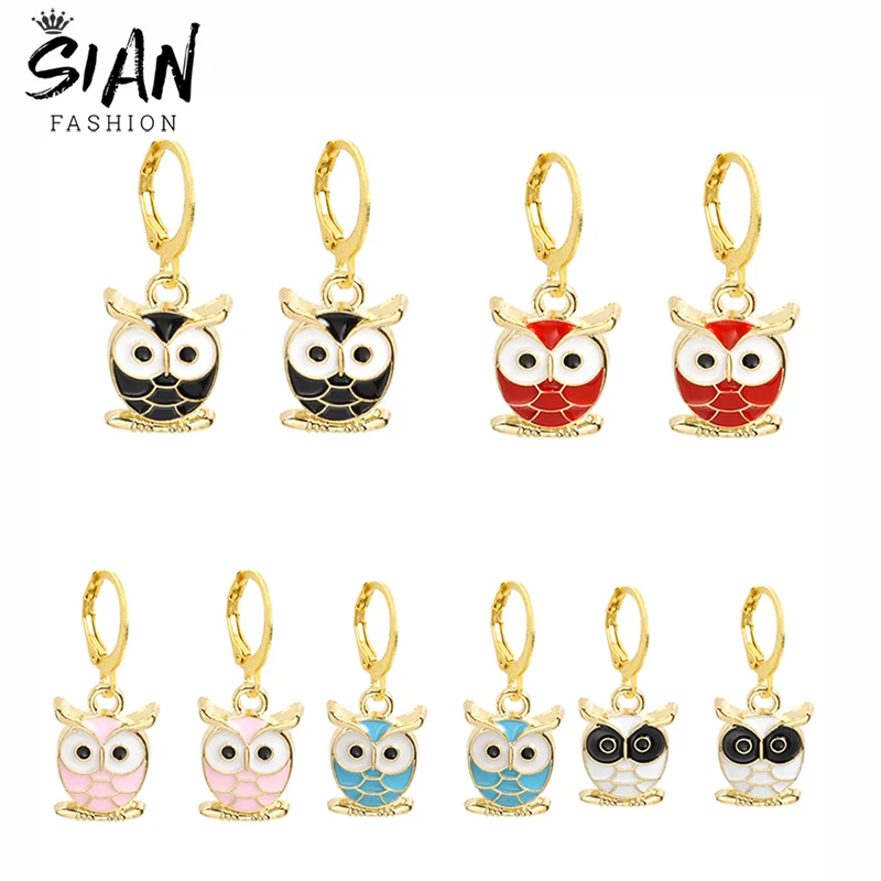

SIAN Colorful Enamel Animal Owls Earrings for Women Vintage Small Charm Huggies Pendant Drop Earrings Dangle Handmade Jewelry
