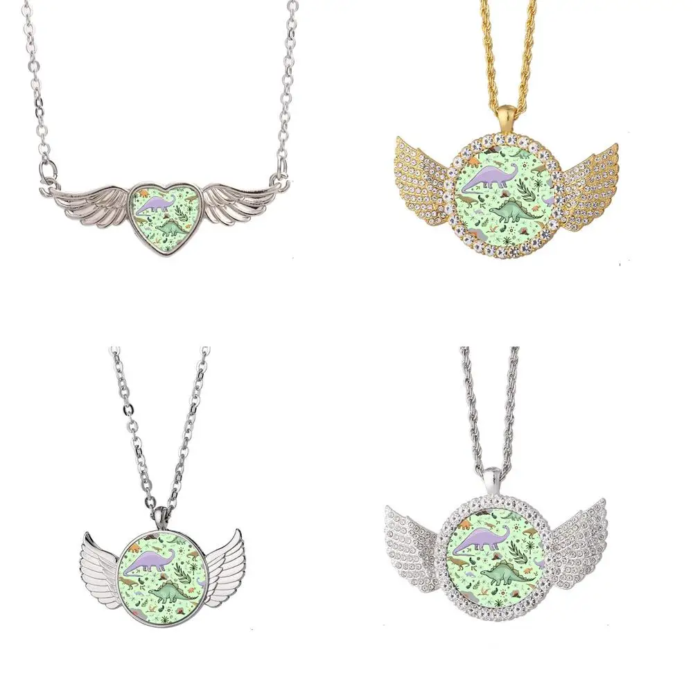 

Dinosaurs In Green Iuq Angel Wing Necklace Beautiful Pendant Fashion Jewelry