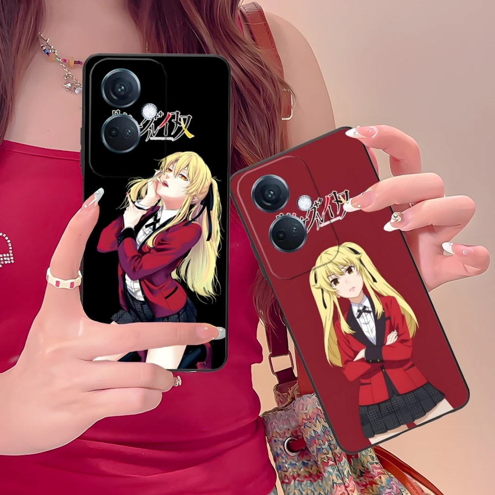 Kakegurui Mary Anime Mobile Cell Phone Case for OPPO Find X5 X3 X2 A93 Reno 8 7 Pro A74 A72 A53 Black Soft Cover Shell