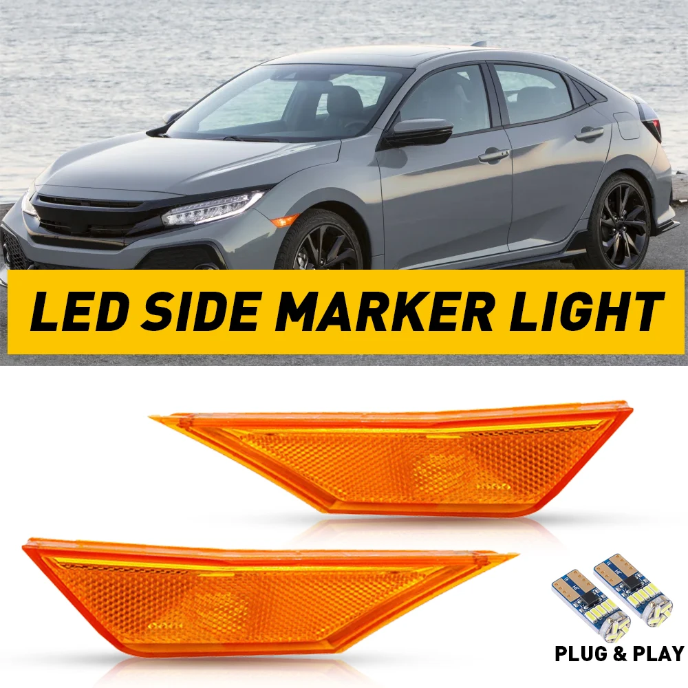 

2 шт. автомобильный светодиодный указатель поворота, боковой габаритный фонарь, янтарный, левый и правый для Honda Civic Sedan Hatchback Coupe 2016-2021, водонепроницаемая автолампа