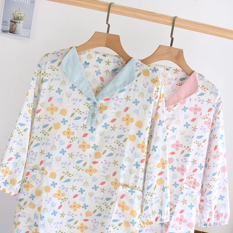 2023 New Spring/Summer Women's Sleeping Skirt 100% Cotton Gauze Long Sleeve Skirt Women's Sleeping Skirt Large Cute Home Dress