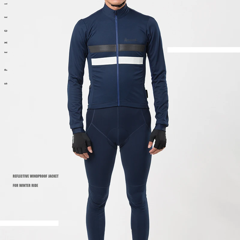

NEWEST ALL Reflective Winter Cycling Jacket Windproof thermal fleece soft shell Cycling jacket top quality Navy